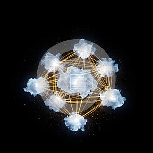Cloud Computing Network Concept with Glowing Data Nodes and Connections