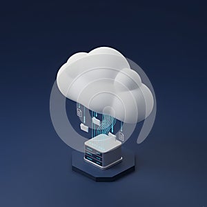 3D Isometric Illustration of Cloud Computing Storage and Data Server Transfer