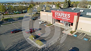Staples store parking lot and store front