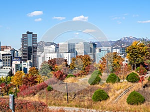 Namsan Park and view of modern district in Seoul