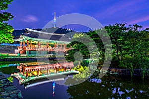 Namsangol Hannok Village and Seoul Tower. photo