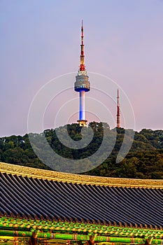 Namsangol Hannok Village and Seoul Tower. photo