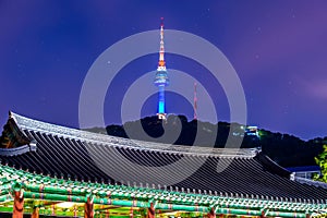 Namsangol Hannok Village and Seoul Tower. photo