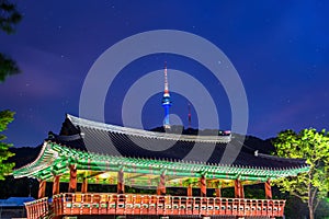 Namsangol Hannok Village and Seoul Tower. photo