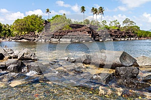 Nan Madol prehistoric ruined stone city. Ancient walls on coral islands and canals in lagoon of Pohnpei, Micronesia, Oceania. photo