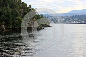 Nanaimo city seen from the ferry on summer day. British Columbia, Canada