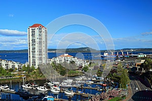 Nanaimo, Vancouver Island, Marina and Apartment Buildings and Harbour in Spring, British Columbia, Canada