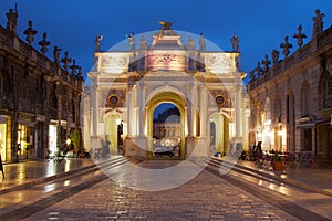 Nancy, France: Arc HÃÂ©rÃÂ© in Place Stanislas at dusk photo