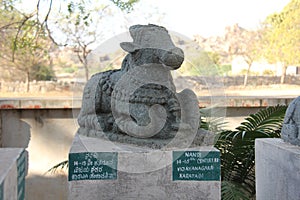 Nandi Stone lies in the open-air museum in Hampi, India. Stone s