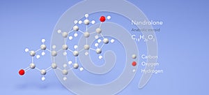 nandrolone molecule, molecular structures, endogenous androgen, 3d model, Structural Chemical Formula and Atoms with Color Coding