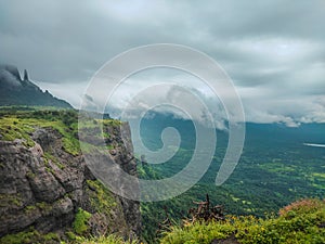 Naneghat Reverse Fountain Spot in the Mountain Ranges of Sahyadri Mountain Ranges Of Maharashtra, India