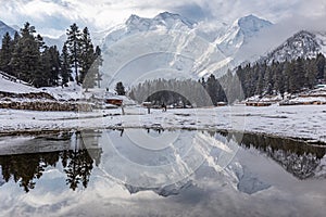 Nanga parbat mountain reflection in lake Karakoram Pakistan