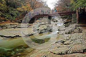 Nanjiang China-A stream in Guangwu moutain in autumn