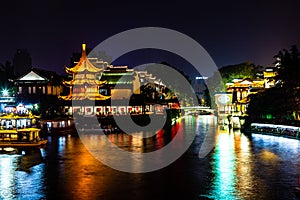 Nanjing, Jiangsu, China: Qin Huai river in the area around Confucius temple is beautifully lighted at night