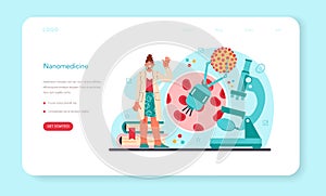 Nano engineering web banner or landing page. Scientists work