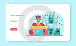 Nano engineering web banner or landing page. Scientists work