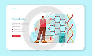 Nano engineering web banner or landing page. Scientists work