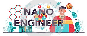 Nano engineering web banner or landing page set. Scientists work