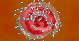 Nano robots, particles swarming around a cell. 3d rendering illustration view 3 photo