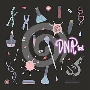 Nano technology and human dna research Vector flat illustration