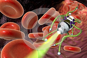 Nanobot in blood, nanotechnology medical concept