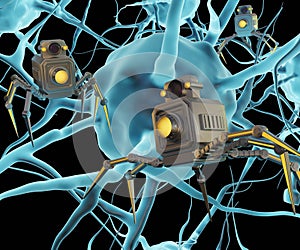 nanobots with camera and front light in the brain cells