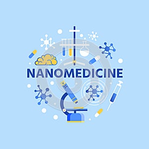 Nanomedicine Lettering Banner in Flat Vector Style