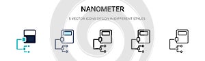 Nanometer icon in filled, thin line, outline and stroke style. Vector illustration of two colored and black nanometer vector icons