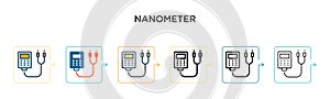 Nanometer vector icon in 6 different modern styles. Black, two colored nanometer icons designed in filled, outline, line and