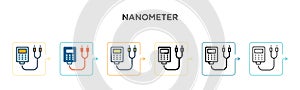 Nanometer vector icon in 6 different modern styles. Black, two colored nanometer icons designed in filled, outline, line and photo