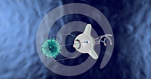 The nanorobot catches and destroys the virus. 3D render.