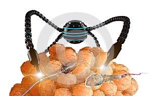 Nanorobot fertilizes the cell egg. Medical concept anatomical future
