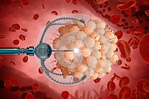 Nanorobot fertilizes the cell egg. Medical concept anatomical future