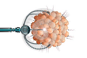 Nanorobot fertilizes the cell egg. Medical concept anatomical future