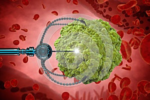 Nanorobot and virus, bacteria, microbe. Medical concept anatomical future. Human anatomy, inside organism view