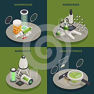 Nanotechnology 4 Isometric Icons Concept