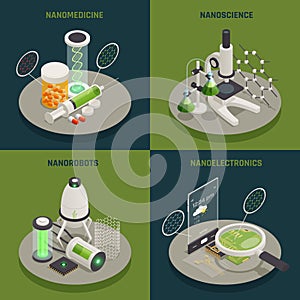 Nanotechnology 4 Isometric Icons Concept photo