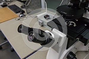 Nanotechnology Laboratory Microscope. Scientific and healthcare research background.