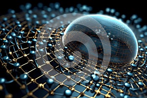 Nanotechnology microchip chip board processor. Futuristic computing technology of nano electronic device macro shot.