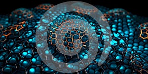 Nanotechnology structure of hexagonal nano material. Macro abstract futuristic network of neurons and neural networking.