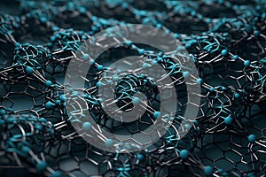 Nanotechnology structure of hexagonal nano material. Macro abstract futuristic network of neurons and neural networking.