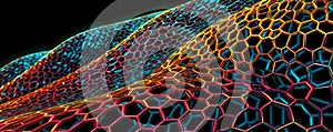 Nanotechnology structure of hexagonal nano material. Macro abstract futuristic network of neurons and neural networking.