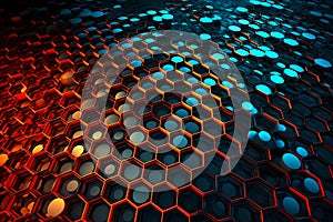 Nanotechnology structure of hexagonal nano material. Macro abstract futuristic network of neurons and neural networking.