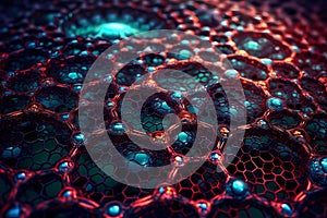 Nanotechnology structure of hexagonal nano material. Macro abstract futuristic network of neurons and neural networking.