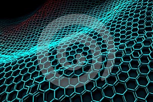 Nanotechnology structure of hexagonal nano material. Macro abstract futuristic network of neurons and neural networking.