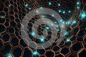 Nanotechnology structure of hexagonal nano material. Macro abstract futuristic network of neurons and neural networking.
