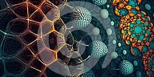 Nanotechnology structure of hexagonal nano material. Macro abstract futuristic network of neurons and neural networking.