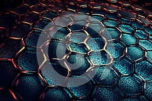 Nanotechnology structure of hexagonal nano material. Macro abstract futuristic network of neurons and neural networking.