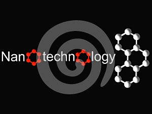 Nanotechnology symbol and white molecule on black