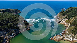 Nansa River, Atlantic Ocean, cliffs. Tina Menor estuary. Cantabria, Spain